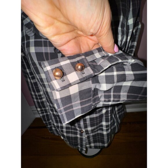 Ochirly Plaid Ruffled‎ Blouse Small Black/White Western Prairie Cottage Preppie - Picture 10 of 12